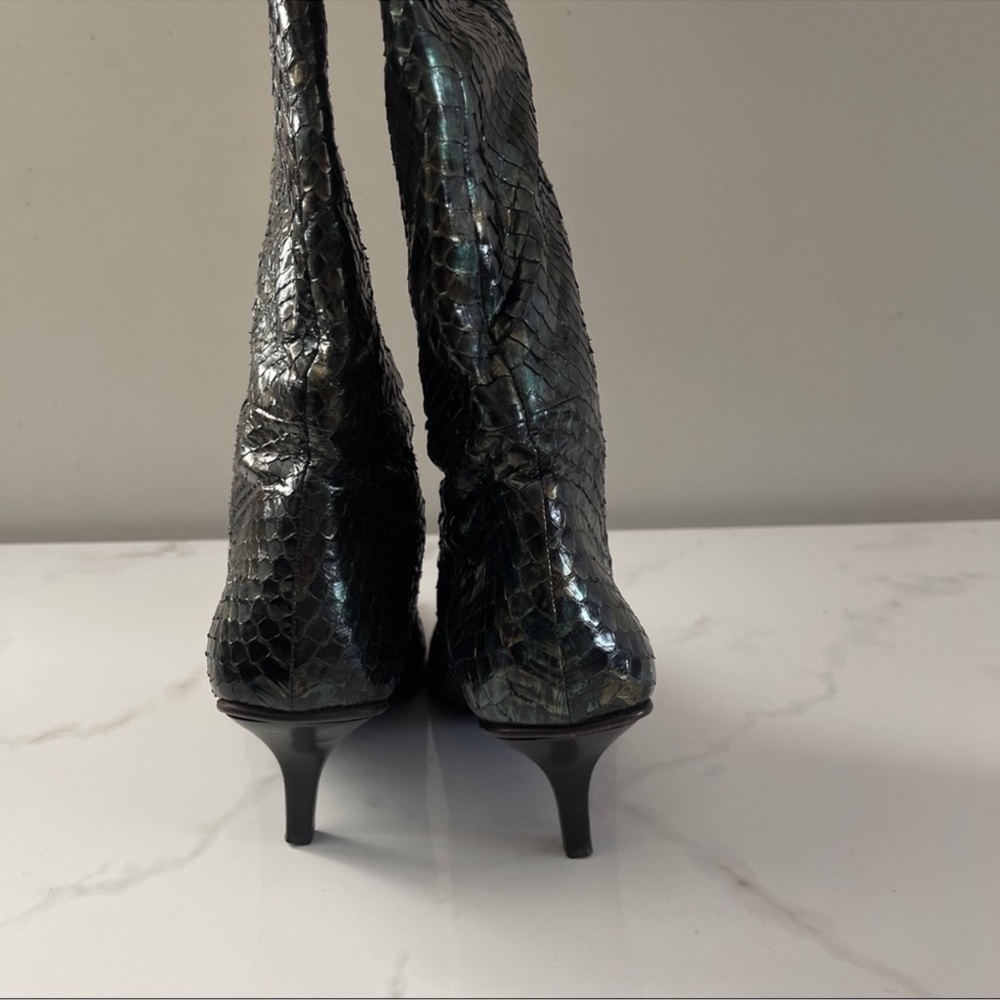 Vintage 90s Gucci Tom Ford Python Snakeskin Green Slip On Long Knee High Boot - Picture 7 of 14